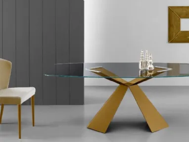 Tavolo di design in metallo e vetro Tokio Oro di Eurosedia