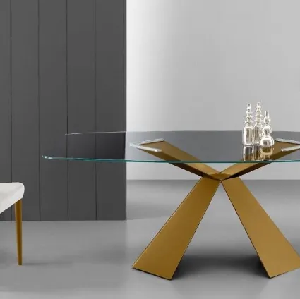 Tavolo di design in metallo e vetro Tokio Oro di Eurosedia