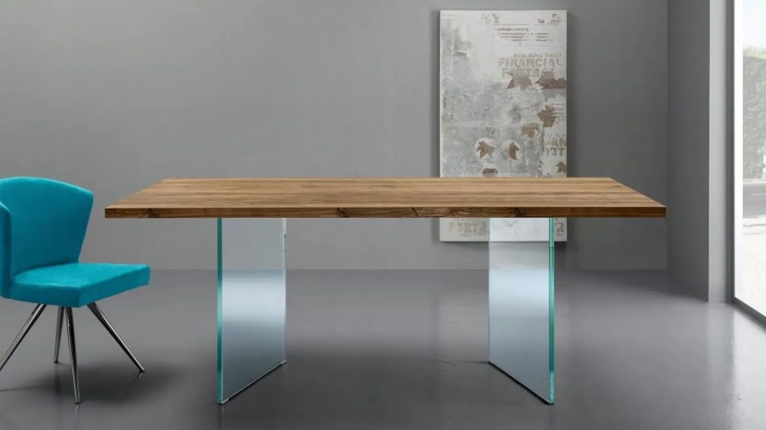 Tavolo Triade con piano in legno e struttura in vetro di Eurosedia