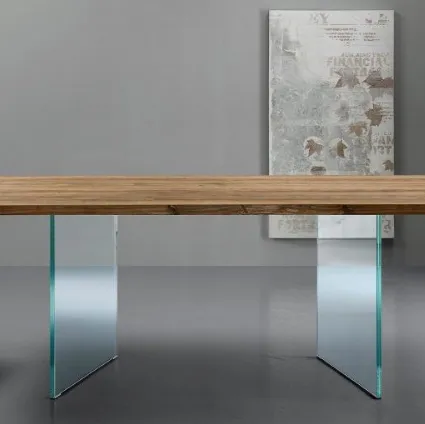 Tavolo Triade con piano in legno e struttura in vetro di Eurosedia