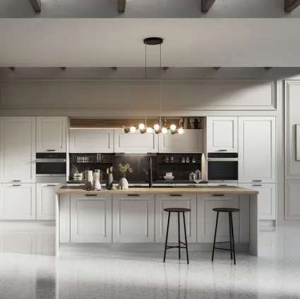 Cucina Classica Asolo in Frassino laccato a poro aperto Siberia e top in ceramica effetto marmo di Arredo3