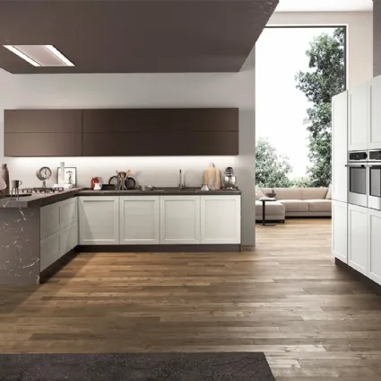 Cucina angolare Classica Frame con basi in Frassino e top in laminato effetto Marmo di Arredo3