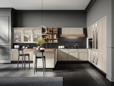 Cucina Classica angolare Frida classic in Frassino massello finitura decapè Fieno con top in quarzo di Arredo3