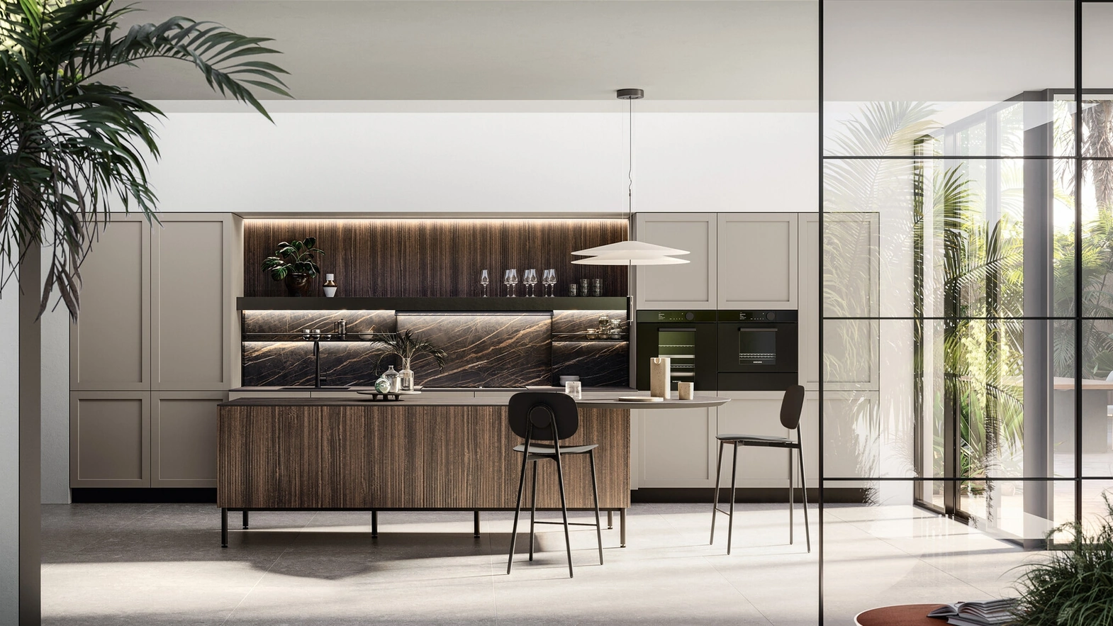 Cucina Moderna con isola Alma 03 in pet e laminato di Arredo3