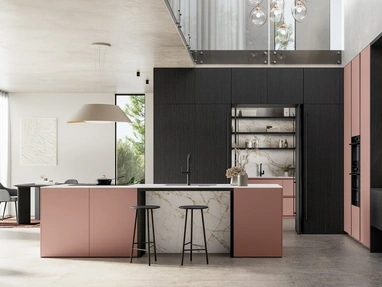 Cucina Moderna con isola Time 04 in laccato opaco e legno di Arredo3