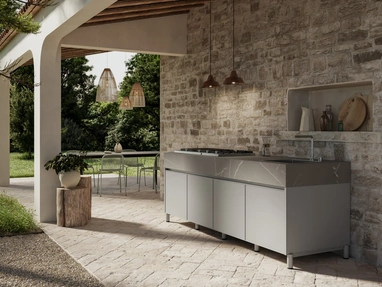 Cucina Moderna outdoor Aura 03 in alluminio e marmo di Arredo3