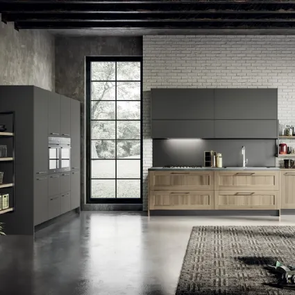Cucina Moderna lineare in laminato effetto legno e laccato opaco grigio Cloe di Arredo3