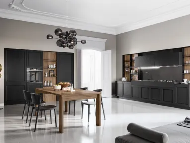 Cucina Moderna lineare in laccato poro aperto Nero e finitura Noce America Frida Modern di Arredo3
