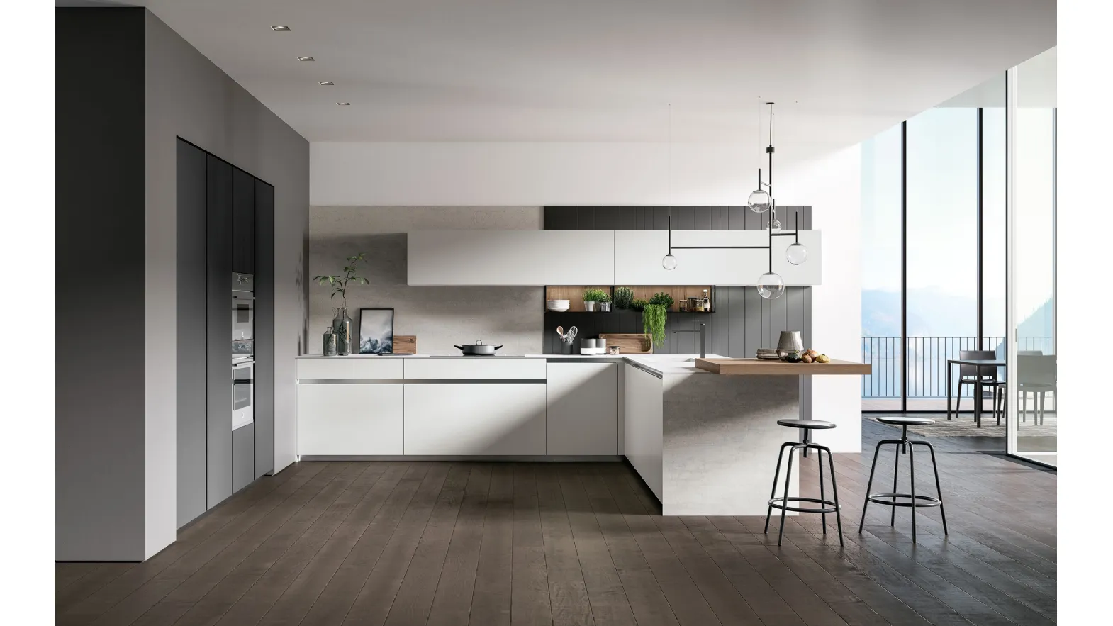 Cucina Moderna Glass 2 0 01 con penisola di Arredo3