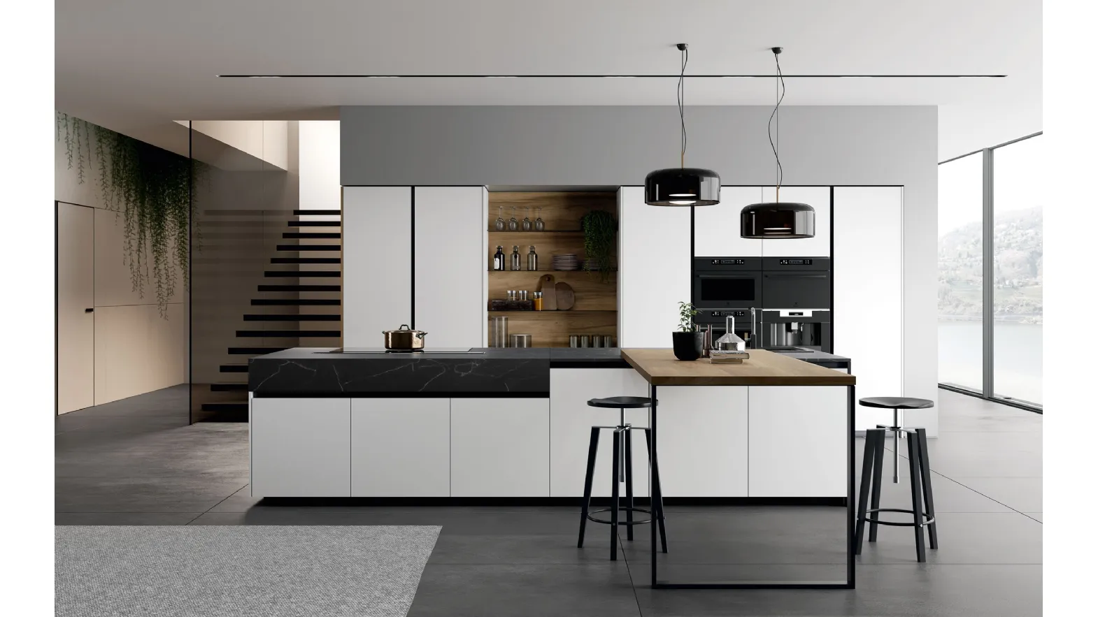 Cucina Moderna Glass 2 0 06 con isola di Arredo3