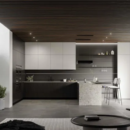 Cucina Moderna in laminato rovere e Pet con penisola Wega 01 di Arredo3