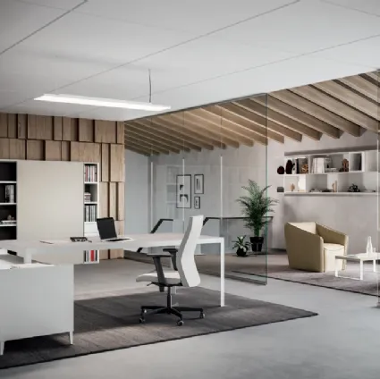 Scrivania Direzionale D1 06 in laccato opaco bianco e melaminico di Colombini Office