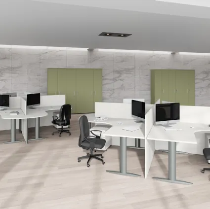 Scrivania Operativa sagomata con divisori Teko 09 in laccato opaco di Colombini Office