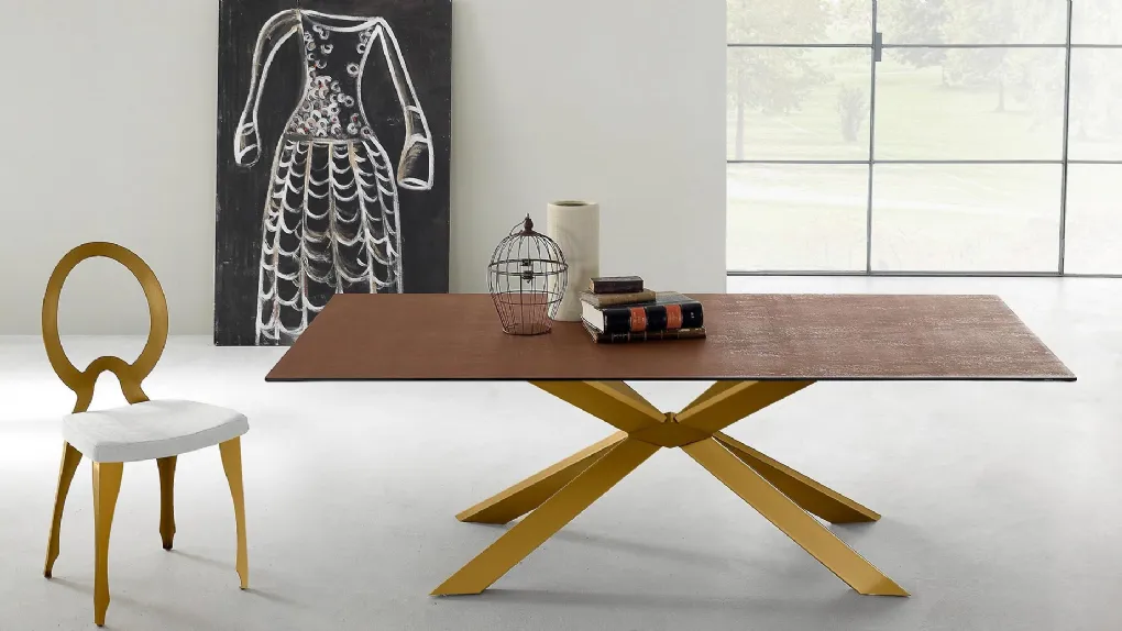 Tavolo fisso in legno di design Mikado Oro di Eurosedia